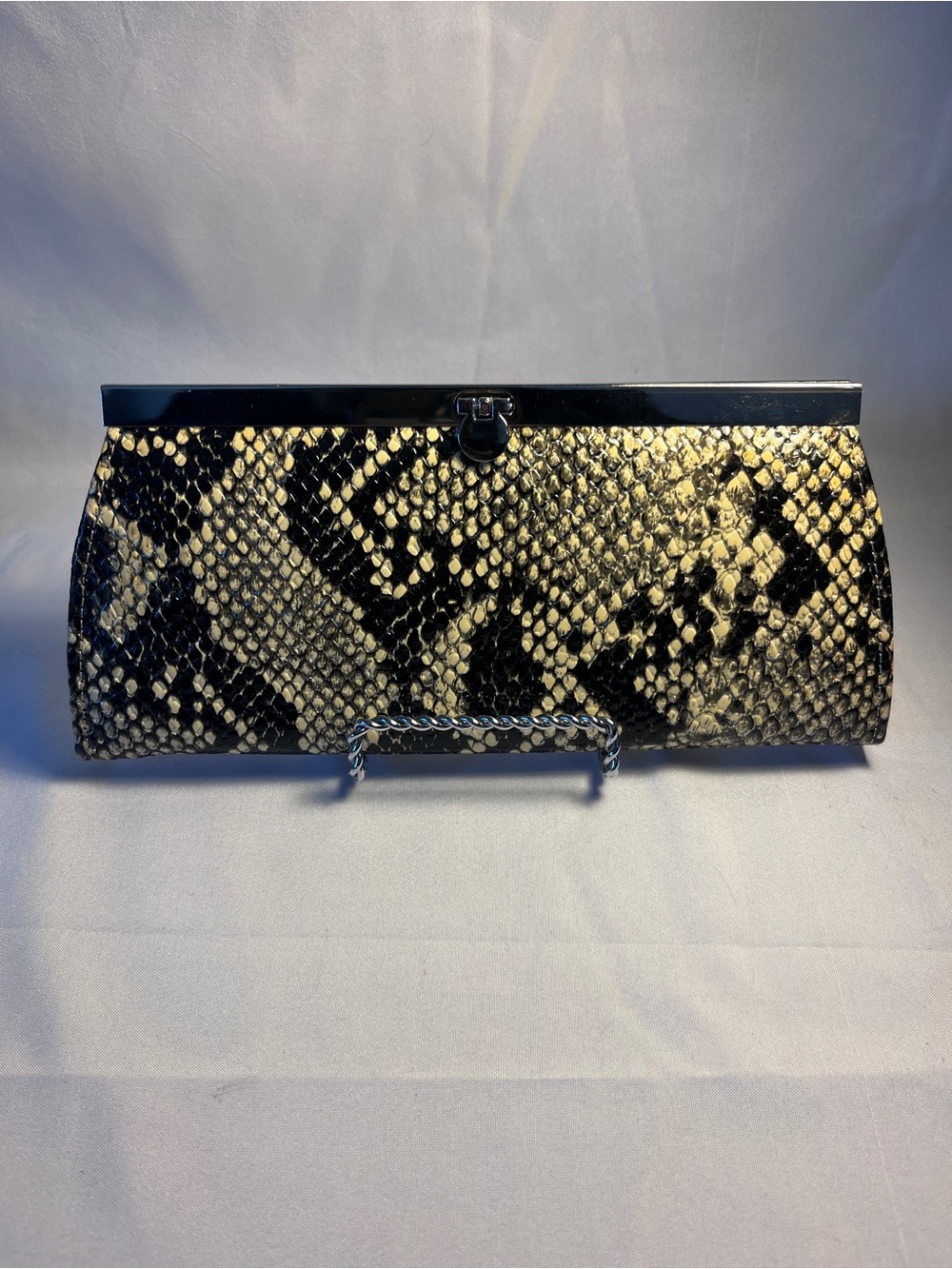 Snakeskin Print Frame Clutch Wallet Neutral Animal Print Evening Bag